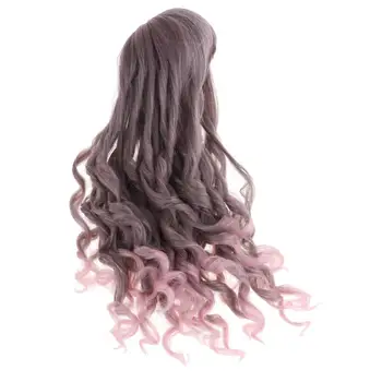 1/3 синтетических длинных вьющихся волос куклы BJD для розово-серой смеси