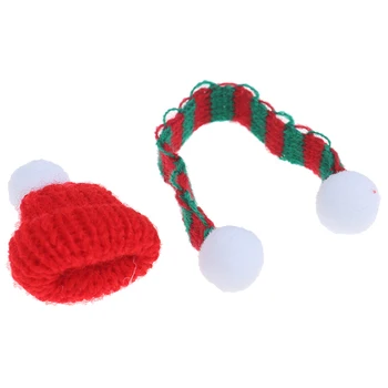 1 комплект кукольного домика, миниатюрный шерстяной вязаный Рождественский шейный платок, имитация шляпы, шарф и модель шляпы, аксессуары для кукол своими руками, игрушки