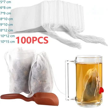 100шт Чайные Пакетики Одноразовые Фильтровальные Пакеты для Заварки Чая со Струнным Лечебным Уплотнением Пищевая Нетканая Ткань Натуральные Чайные Фильтровальные Пакеты