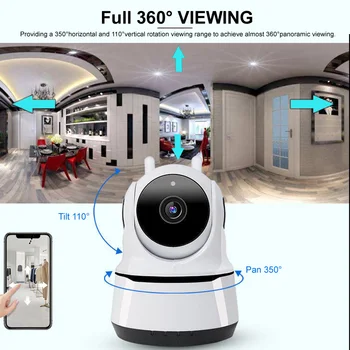 1080P Умный дом WiFi Камера IP-видеонаблюдения в помещении CCTV 360 PTZ Обнаружение движения Монитор для домашних животных HD WiFi Securite Cam