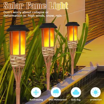 12 СВЕТОДИОДНЫХ Наружных Солнечных Пламенных Ламп Водонепроницаемый Автоматический Вкл /Выкл Садовый Патио Мерцающий Танцующий Пламенный Светильник Bamboo Garden Light