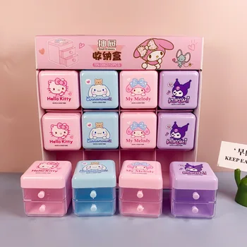 12 шт. Мини-ящик для хранения Sanrio Hello Kitty Cinnamoroll с двойным ящиком Для хранения многофункционального мелкого мусора, органайзер для ювелирных изделий