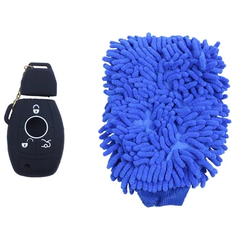 1X Кожаная куртка с силиконовым покрытием для MERCEDES BENZ Smart Key и 2X перчатка для мытья и воска из микрофибры и синели, суперпоглощающая