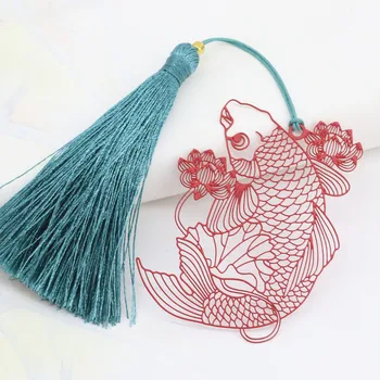 1шт Рыба играть лотос металл Китайский стиль классическая креативная закладка с кисточкой искусство в стиле вырезания из бумаги изобразительное искусство полая закладка
