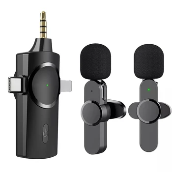 2.4 G Беспроводной Двойной Петличный Микрофон 3 в 1 Plug-Play Нагрудный Микрофон для iPhone iPad Android Камера МИКРОФОН для Записи