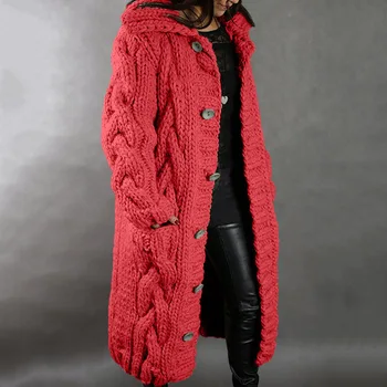 2023 Вязаный кардиган для женщин, осенне-зимний женский свитер, Свободный двойной карман, Повседневная длинная уличная одежда оверсайз