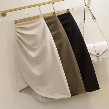 2023 Модная винтажная юбка-трапеция для женщин, Корейская женская юбка Миди, сексуальные летние однотонные тонкие юбки Jupe Femme