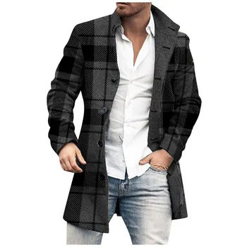 2023 Модное мужское пальто с лацканами, повседневная куртка-кардиган с длинными рукавами, Приталенная куртка с лацканами, Теплый тренч, мужская одежда