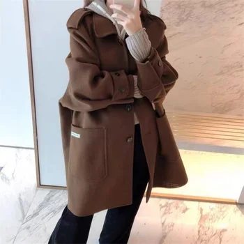 2023 Новая Корейская уличная мода, женские куртки из холодной шерсти, прекрасная Свободная верхняя одежда, кашемировое женское зимнее пальто оверсайз