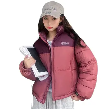 2023 Новая зимняя пуховая куртка с хлопчатобумажной подкладкой, женское модное тонкое толстое пальто с коротким воротником, студенческая теплая верхняя одежда с карманами на молнии
