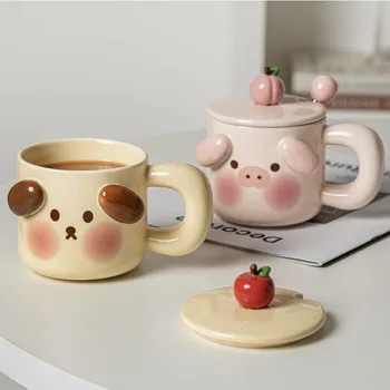 2023 Новая керамическая кофейная чашка Девушка с ложкой для молочного завтрака с мультяшным дизайном, плотная кружка для домашнего творчества, хлопья в дороге