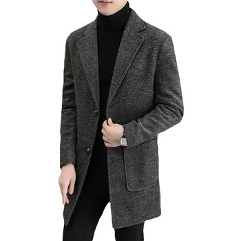 2023 Новая повседневная молодежная мода стройный юноша в длинном шерстяном пальто Корейская версия шерстяного пальто trenchcoat от trend ins
