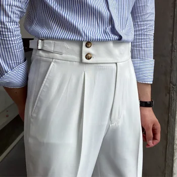 2023 Новые мужские брюки из неаполитанской драпировки с высокой талией и прямыми штанинами для деловых встреч, светские брюки, повседневные брюки