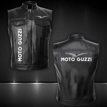 2023 Новый Демисезонный Мужской Moto Guzzi Логотип Черный Модный Жилет Без Рукавов На Ветрозащитной Молнии Кожаный Однотонный Мужской Жилет