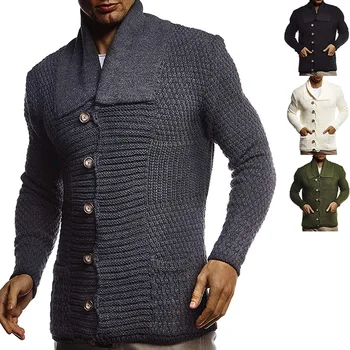 2023 Новый мужской свитер, однотонный вязаный кардиган с длинным рукавом, пальто для мужчин