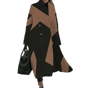 2023 Свободное зимнее и осеннее женское шерстяное пальто, теплое пальто с отворотом для пригородных поездок, длинное пальто для женщин