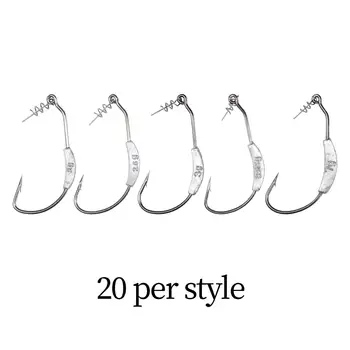 20x утяжеленных крючков с поворотным замком Крючки для ловли на червя Офсетные рыболовные крючки для осьминога морской рыбалки окуня пресноводной морской воды