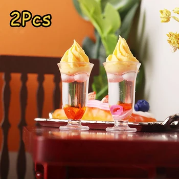 2шт 1: 12 Миниатюрный кукольный домик, стаканчик для клубничного мороженого, бокал для крема с авокадо, милая модель еды, декор, детские игрушки для игр