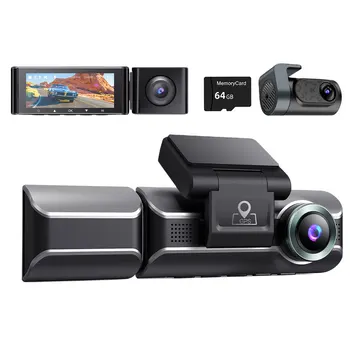 3-Объективный Автомобильный Видеомагнитофон G-Sensor 4K + 1080P Для Вождения Автомобиля, Встроенная Автоматическая Видеокамера WiFi GPS с SD-картой 64 ГБ/128 ГБ