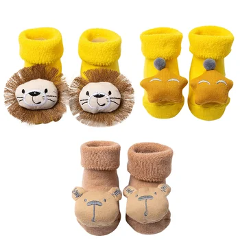 3 пары детских носочков, нескользящие детские тапочки для маленьких мальчиков, милые нескользящие хлопковые удобные мультяшные животные для сна