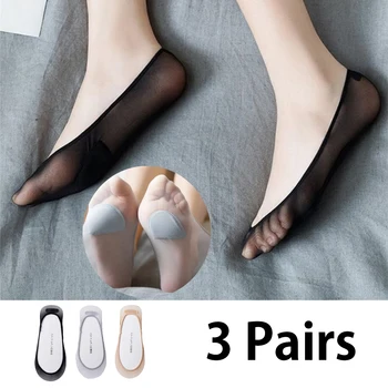3 пары женских ультратонких носков-лодочек, губка в пол-ладони, невидимые носки-лодочки для высоких каблуков, нескользящие носки с мелким вырезом, летние