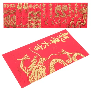 30 Шт пакетов с драконами 2024, Красный Зодиак, Подарочная индивидуальная бумага, Новогодний мешок для денег, китайские кошельки-конверты