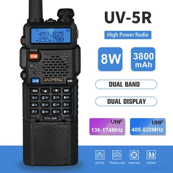 3800 мАч Высокой мощности 8 Вт Baofeng UV-5R Портативная рация с двойным дисплеем Двухдиапазонный Baofeng UV5R Портативный UHF VHF Двухстороннее радио BF-UV5R