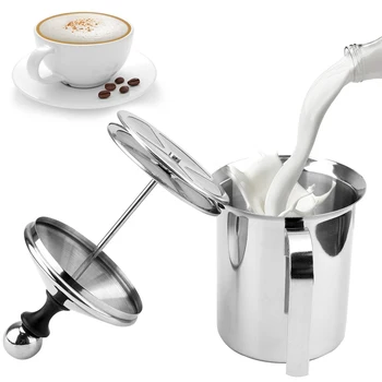 400/800 МЛ Миксер для кофе, Ручной вспениватель молока из нержавеющей стали, Кухонные инструменты, Сетка для молочной пены, Пенообразователь для кофе, Двойная сетка, Молочный сливочник