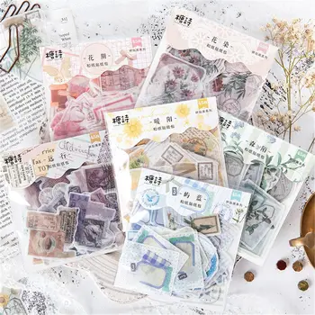 45шт винтажных наклеек с цветочными растениями, эстетический дневник 