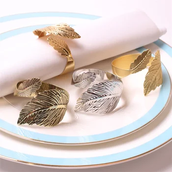 4ШТ золотых серебряных колец для салфеток, пряжки для салфеток в виде металлических листьев, держатели для салфеток для свадебной вечеринки, ежедневного домашнего ужина, декора гостиничного стола