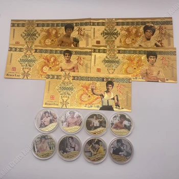 5 Дизайнов Новых Банкнот Золотого Цвета, Суперзвезда Кунг-фу Брюс Ли, 100 Необычных Банкнот Золотого Цвета и Золотая Монета для коллекции Value