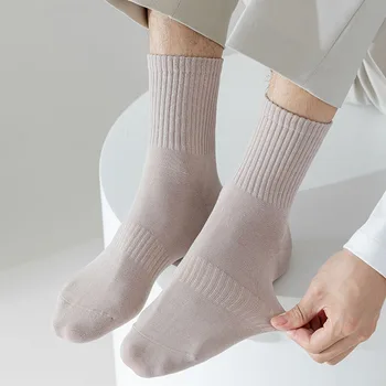 5 пар мужских длинных носков из бамбукового волокна, однотонные спортивные носки в стиле харадзюку в стиле ретро, высокоэластичные многоцветные повседневные носки для мужчин