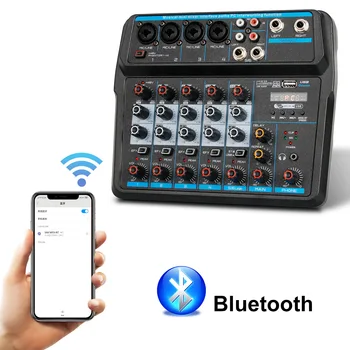 6-полосный аудиомикшер Звуковая карта Мобильный телефон Bluetooth Профессиональный микшер прямых трансляций Записывающее оборудование Цифровой аудиомикшер
