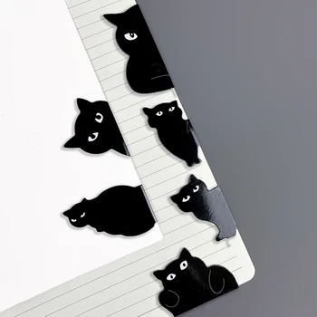 6 шт. / пакет, Милые креативные магнитные закладки с Черным котом, мини-индивидуальные маркеры для разбивки на страницы, Книжный зажим, Декор для книг, Канцелярские принадлежности