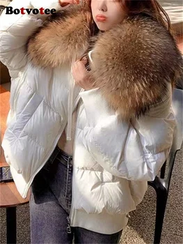 90 Белая куртка на утином пуху, женская осень-зима 2023, модные утепленные теплые тонкие однотонные пальто с капюшоном, винтажные молнии с длинными рукавами