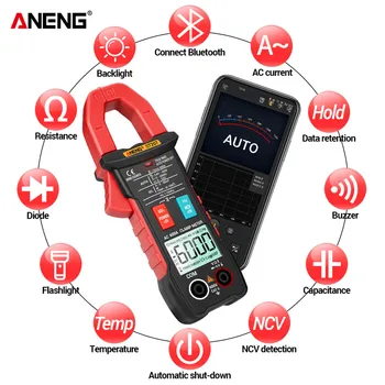 ANENG ST207 Цифровой Bluetooth Мультиметр Клещи 6000 Отсчетов True RMS AC DC Тестер Напряжения Переменного Тока Гц Емкость Ом