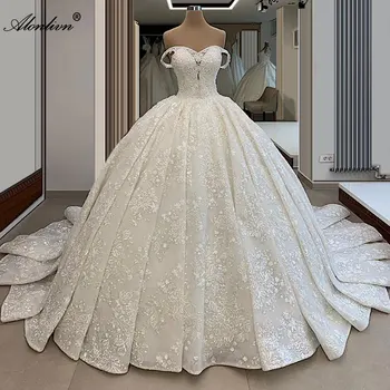 Alonlivn Великолепное кружевное бальное платье Vestido de Noiva с открытыми плечами Свадебные платья Принцессы без рукавов Свадебные платья