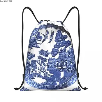 Blue Willow Фарфоровый рюкзак на шнурке для женщин и мужчин, спортивный рюкзак для спортзала, Складная синяя сумка для тренировок Delft Chinoiserie, сумка