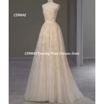 CERMAE Тюлевое платье трапециевидной формы без бретелек с блестками, популярное вечернее платье в пол, элегантное вечернее платье для женщин 2023
