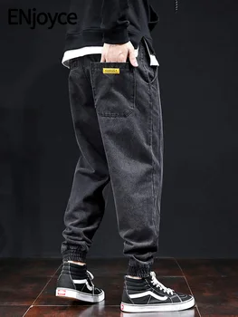 ENjoyce Весна Осень Мужские черные джинсы Уличная мужская мода для бега трусцой Синие джинсовые брюки Свободные брюки карго в стиле хип-хоп Повседневные брюки