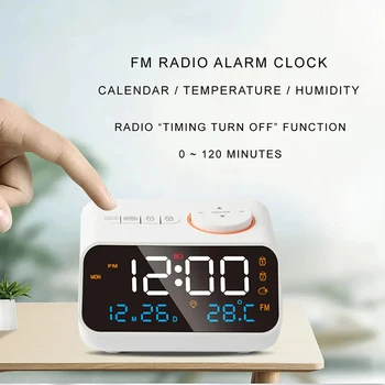 FM-радио Светодиодный будильник для пробуждения у кровати Цифровой Настольный календарь с термометром температуры и влажности Гигрометр для пожилых людей
