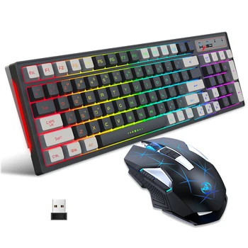 HXSJ L99 2.4 G Беспроводная перезаряжаемая клавиатура Мышь Комбинированная 96 Клавиш RGB Мембранная клавиатура с красочной подсветкой Набор игровых мышей