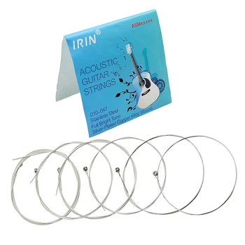 IRIN A104 Струны для акустической гитары 6 шт./компл. Струны из медного сплава с посеребренным покрытием Замена гитарных частей 0.010-0.047