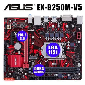 LGA 1151 Материнская плата Asus EX-B250M-V5 i7/i5/i3 M.2 DVI DDR2 Двухканальная DDR4 2400 МГц Настольная B250 Placa-Mãe 1151 Micro ATX Используется