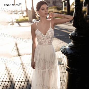 LINDO NOIVA Vestido свадебное платье 2023 Свадебные платья с кружевными аппликациями на бретельках Berta Boho, свадебные платья с иллюзией спины