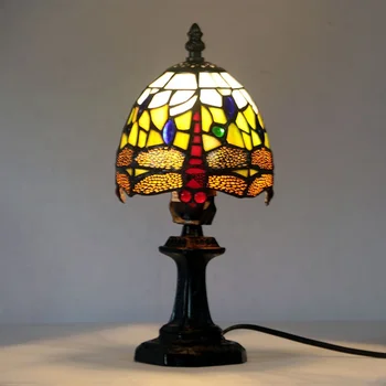 LongHuiJing Настольные Лампы Ручной Работы Tiffany Art Mini Dragonfly С Витражным Абажуром Настольная Лампа С Антикварным Основанием