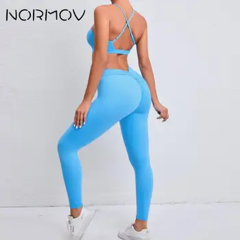 NORMOV Бесшовный комплект для йоги, пуш-ап, женский спортивный комплект, спортивный комплект для красоты спины, женский однотонный тренировочный комплект, бюстгальтер с ощущением обнаженности, Быстросохнущий