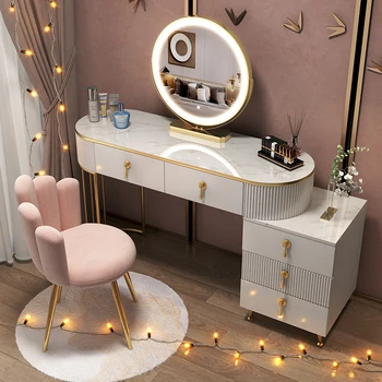 Nordic Light Роскошный Шиферный Туалетный столик LED Smart Mirror Многофункциональный Шкаф для хранения Предметов домашнего обихода Penteadeira