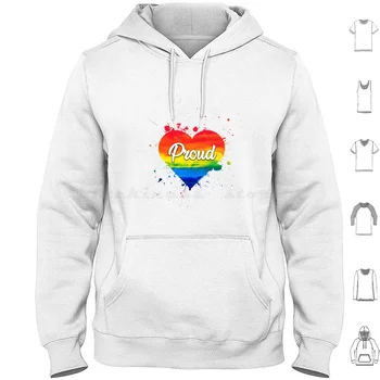 Proud (белый фон) Толстовка из хлопка с длинным рукавом Rainbow Heart Love Pride Цвет цитаты Proud Queer Love Is Love