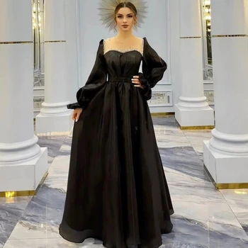 Qcenkern, черные вечерние платья в виде сердца Для женщин, вечернее платье без рукавов из органзы с арабским разрезом, вечернее платье для выпускного вечера 2023 Robe de soire